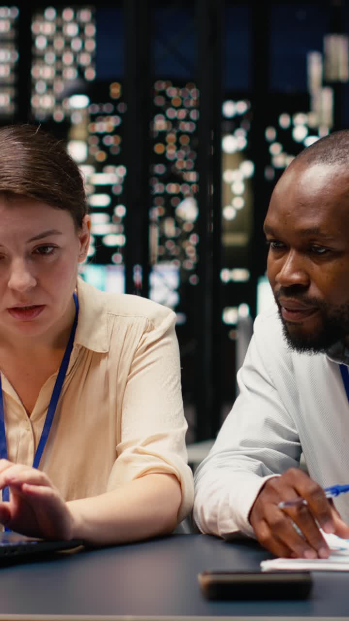 Vertical Video Diverse business professionals team working together in office space