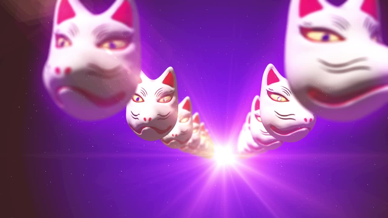 animación de bucle de máscara facial de zorro de estilo tradicional japonés