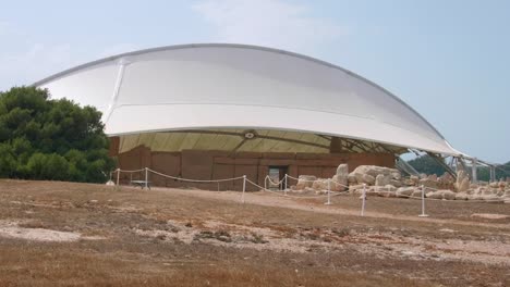 huge protective tent on megalithic temple complex of hagar qim in the mediterranean island of malta