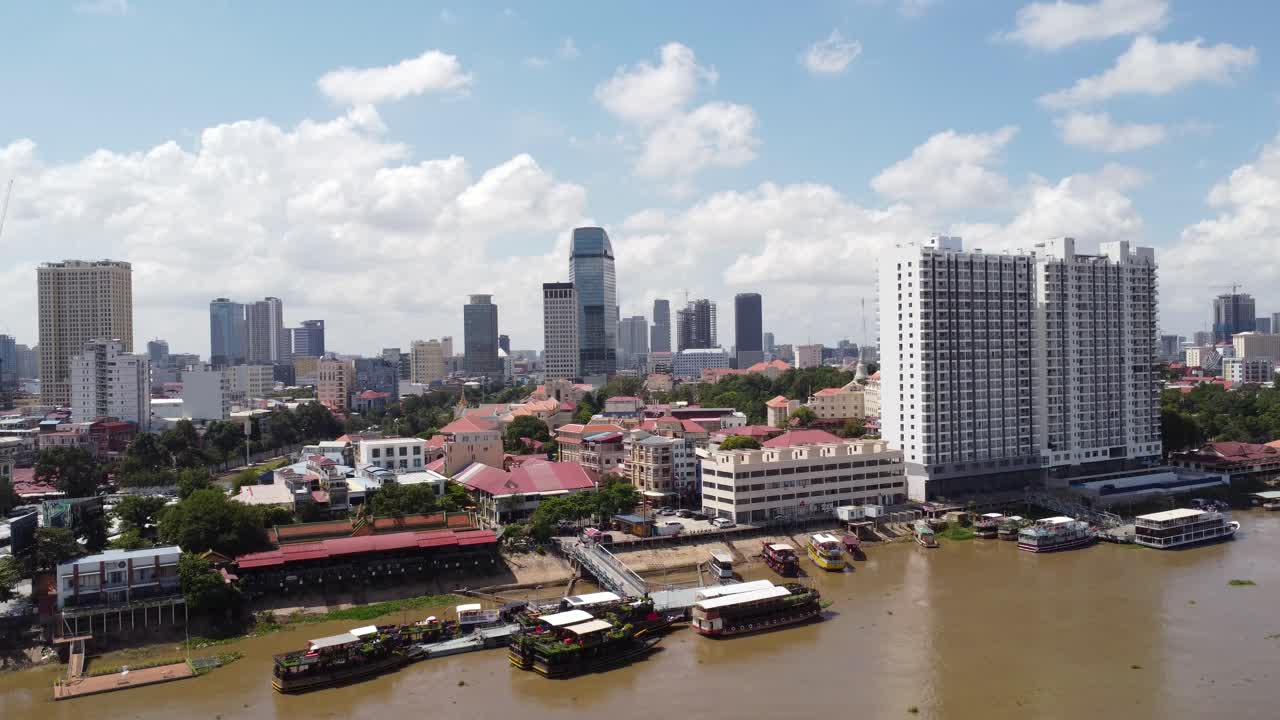 Aerial View of Phnom Penh City Skyline and River