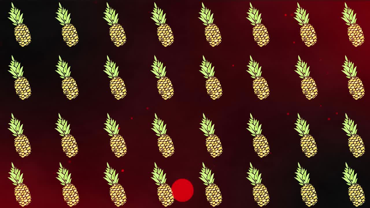 빨간 바탕에 여러 개의 파인애플의 애니메이션
