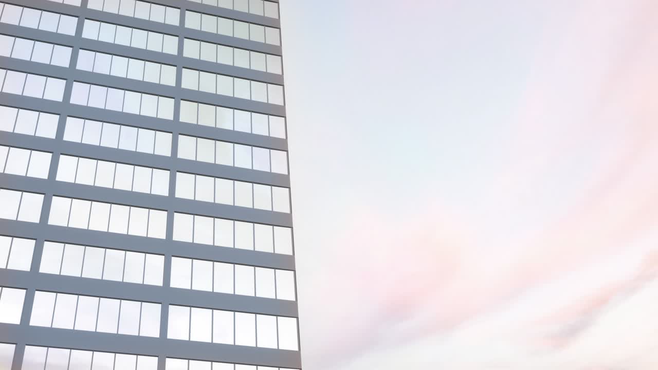 hermosa fachada de rascacielos abstracto moviéndose en bucle sin costuras con reflejos del cielo