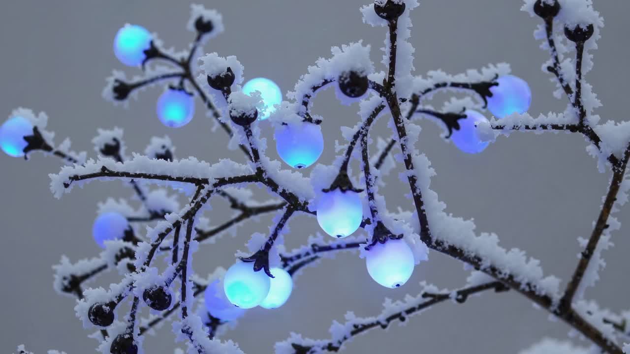luces azules en las ramas nevadas
