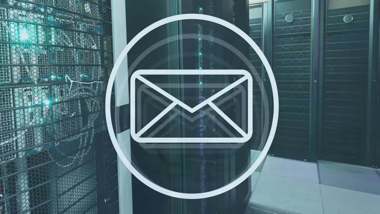 Animation of circle with envelope over server room