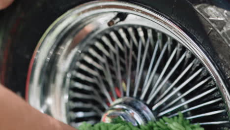 cleaning a classic car's chrome wire wheels