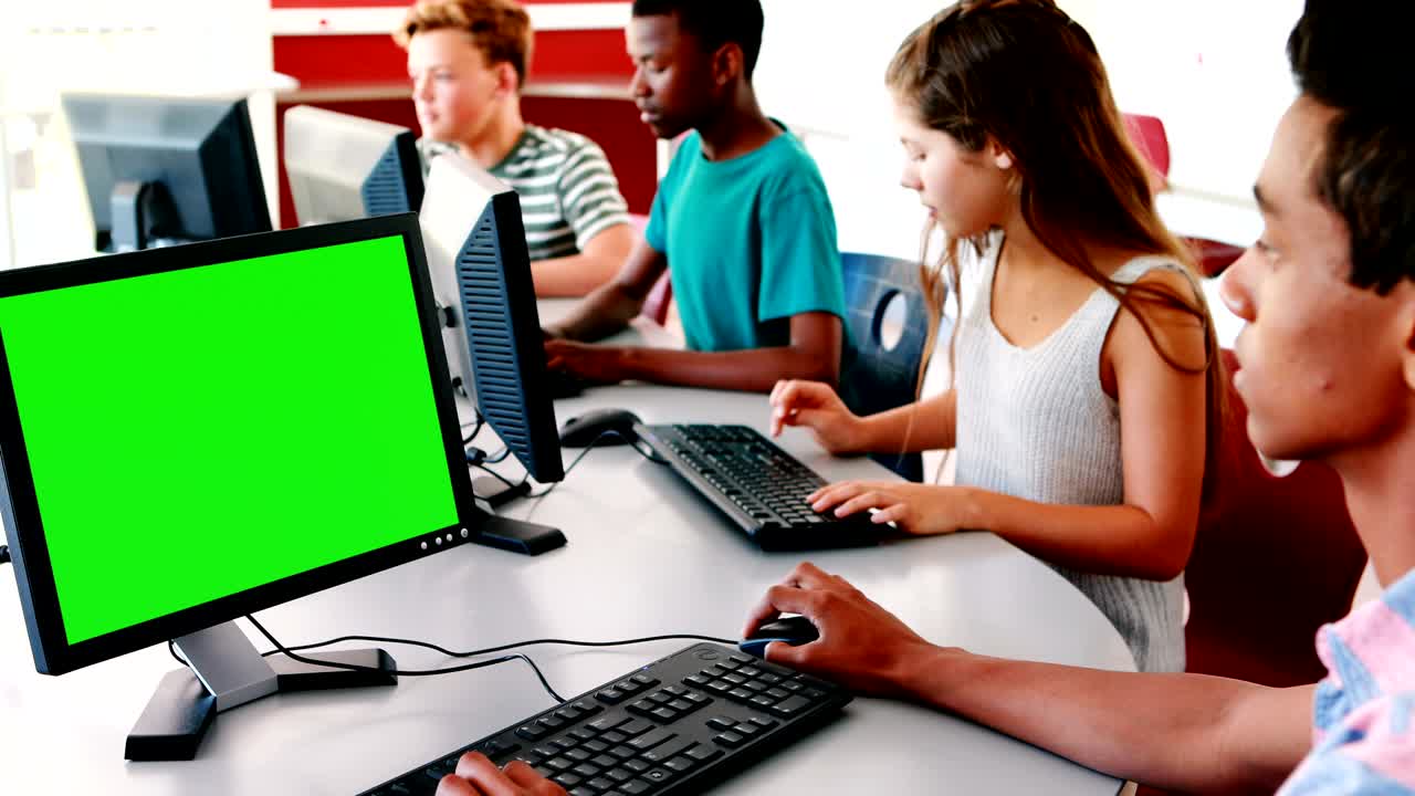 Student working on computer in classroom