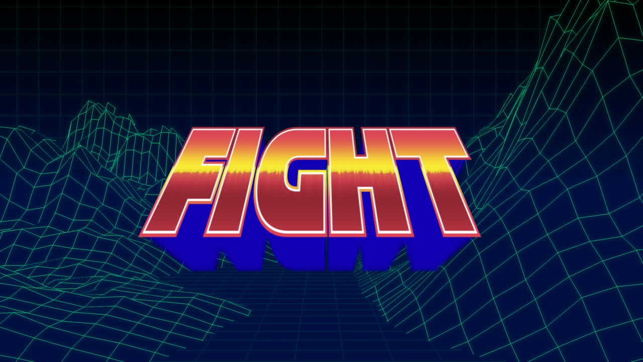 메타버스 배경에 빨간색과 파란색 글자로 싸움 텍스트의 애니메이션