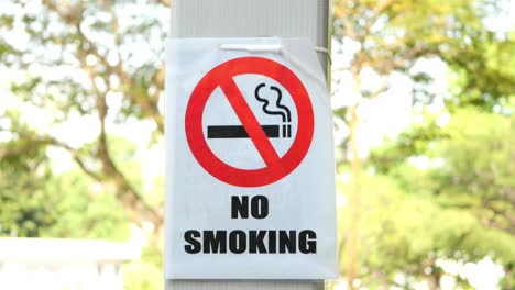 No-smoke-sign-on-a-tree-at-public-park,