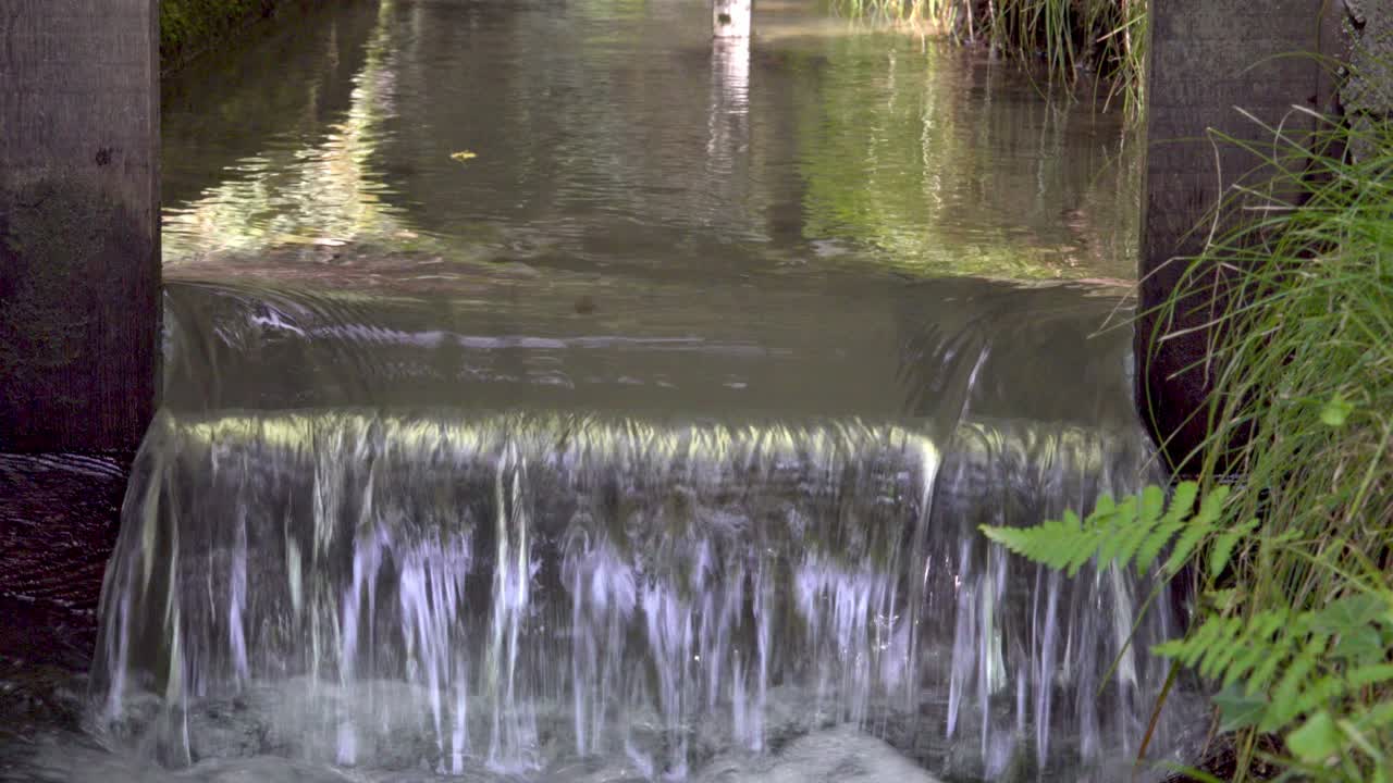 una parte de un canal de riego artificial diseñado para transportar agua de una fuente a varios usuarios.