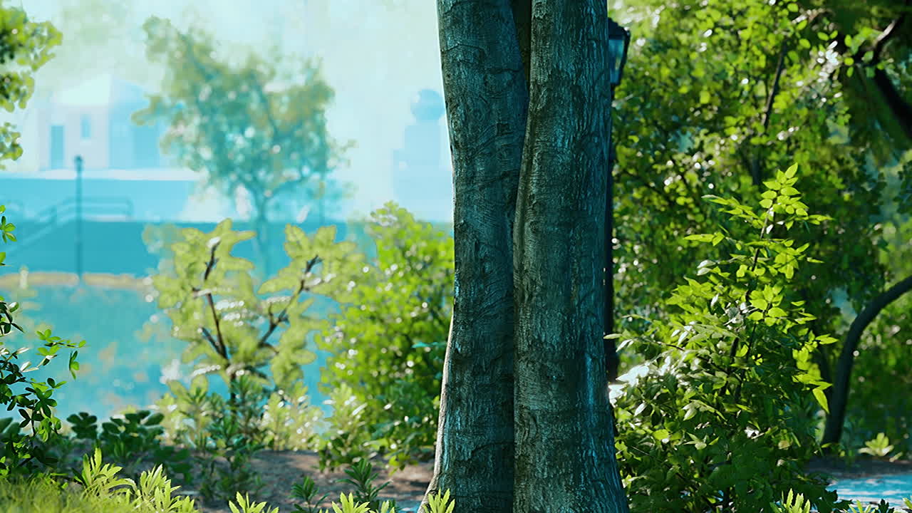 아침  ⁇ 에 큰 마당이 있는 초록색 잔디 ⁇