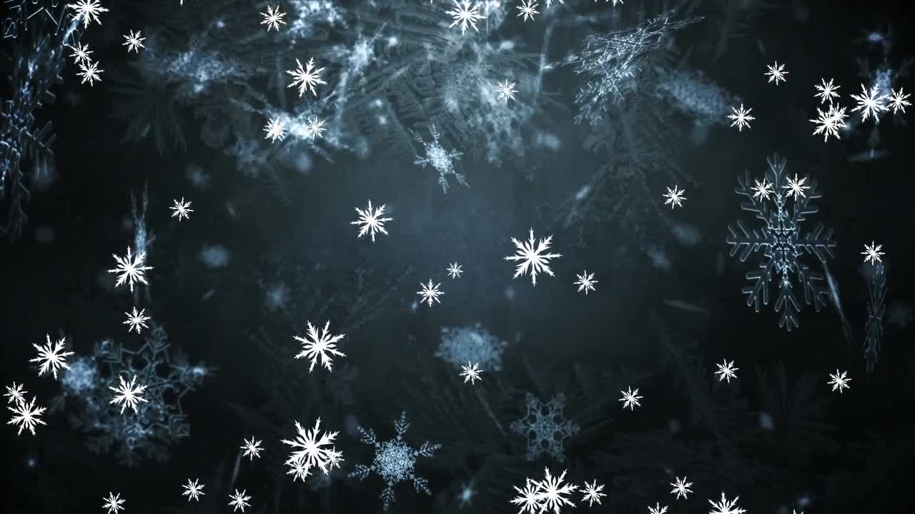 Animation von fallendem Schnee über blauem Hintergrund.