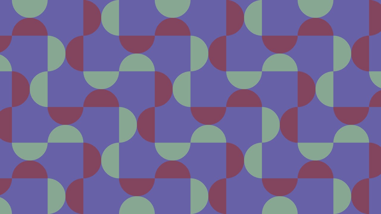 Violet elements in multicolor dynamic mosaic. Abstract animated pattern with geometric tiles. Motion graphic background in a flat design