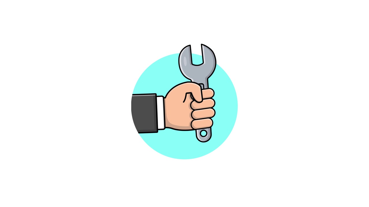 Cartoon Hand Holding a Wrench Tool