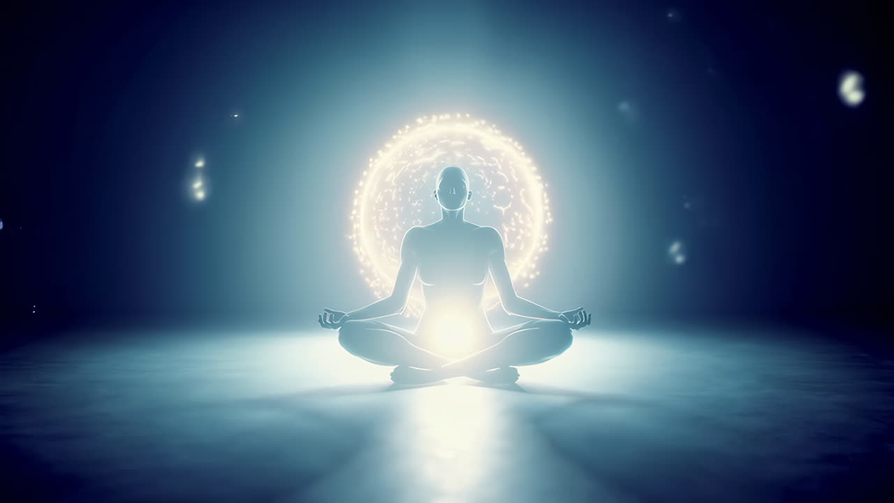 A Meditative Figure in a Glowing Sphere