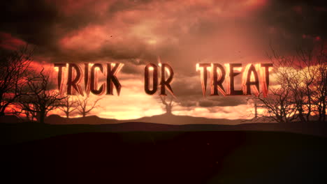 trick or treat with apocalyptic landscape with red dark clouds and trees