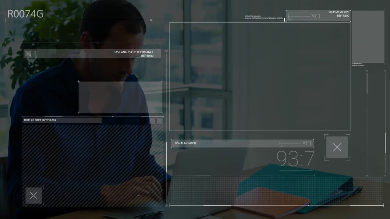Animation of financial data processing over caucasian businessman using laptop in office