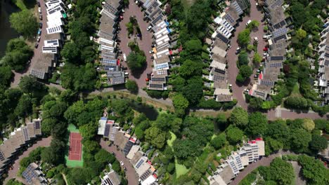 Green-eco-friendly-suburb-of-Leusden-netherlands,-rozendaal,-aerial-top-down