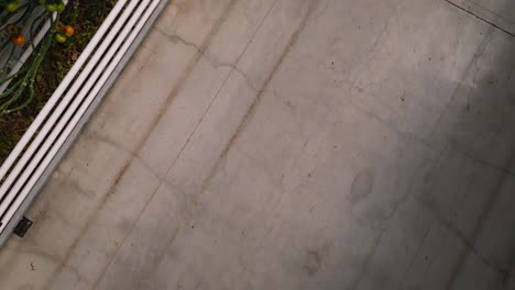 automated lift transporting tomato boxes inside greenhouse, view from above