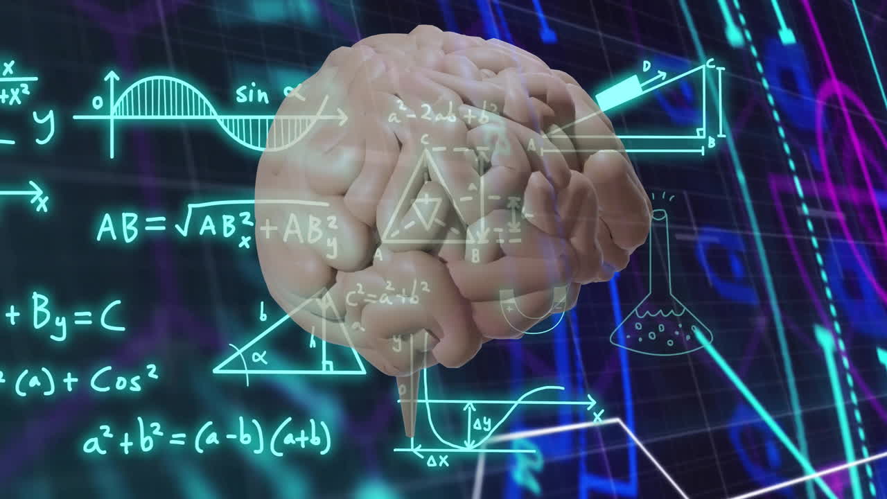 animación del cerebro humano y procesamiento matemático de datos