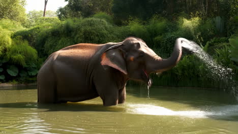 elephant bathing in a pond