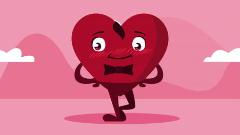 happy valentines day card with male heart walking character