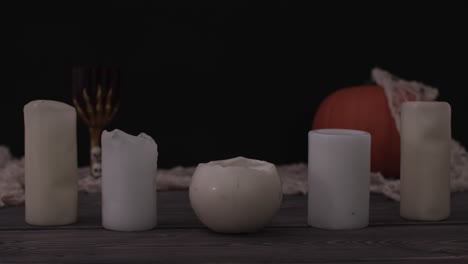 halloween candles on the wooden table