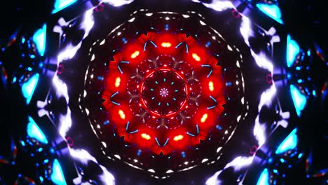 red and blue circular pattern with lights. kaleidoscope vj loop