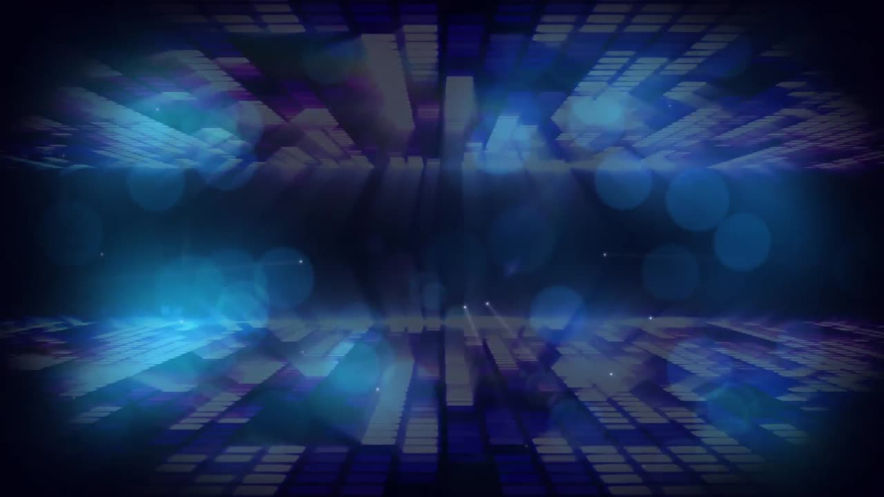 Animation of flashing light wall and blue spots of light on dancefloor of empty venue
