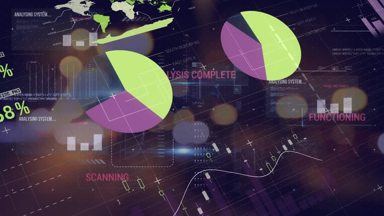 animación del procesamiento de datos estadísticos en relación con el tráfico nocturno de la ciudad