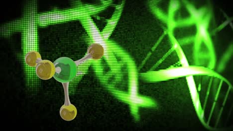 animación de micro 3d de moléculas y cadenas de adn en fondo negro