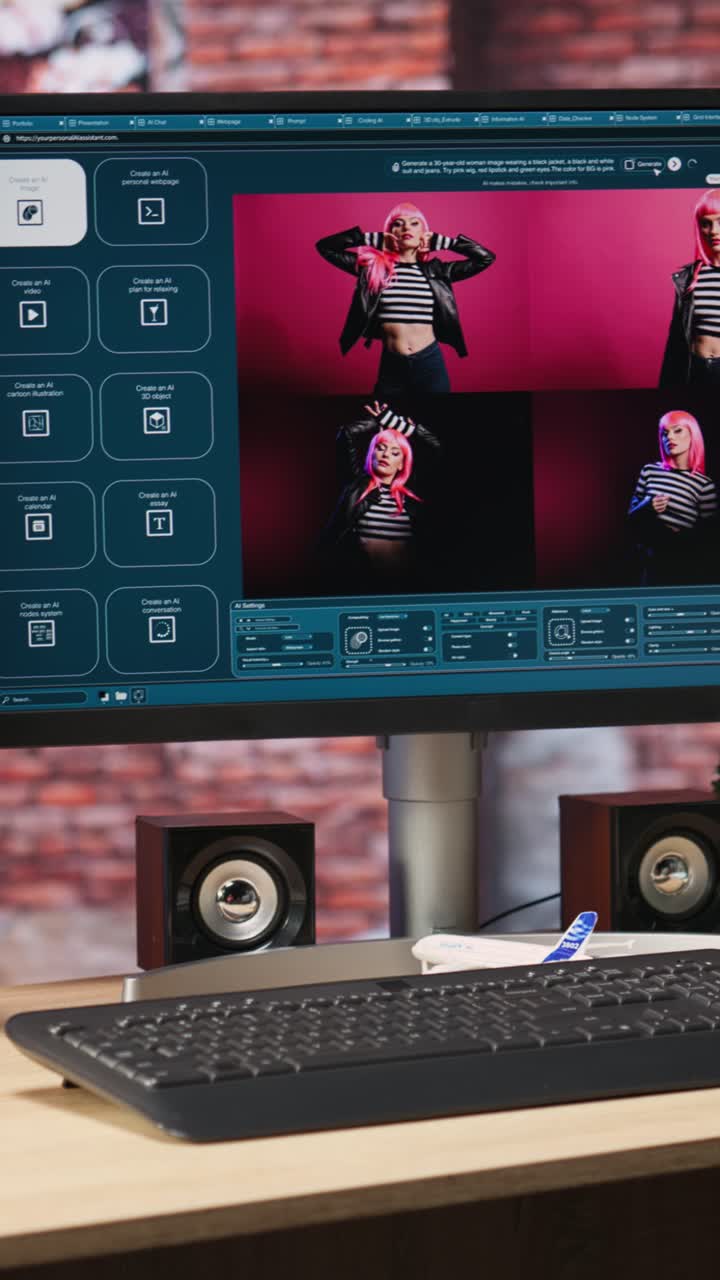 Vertical video Text to image generative models AI tech software on computer display
