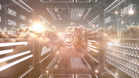 animation of digital data processing and networks over clouds