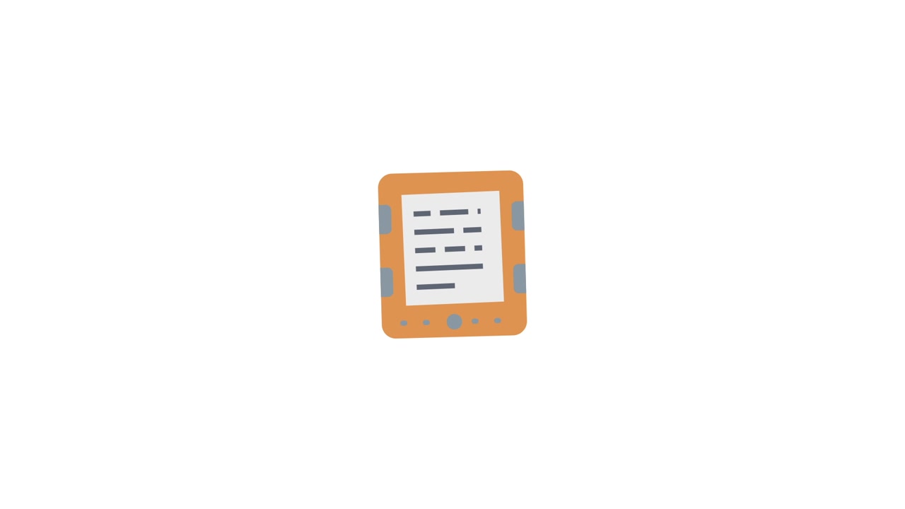 Icona di e-reader animata che mostra testo digitale