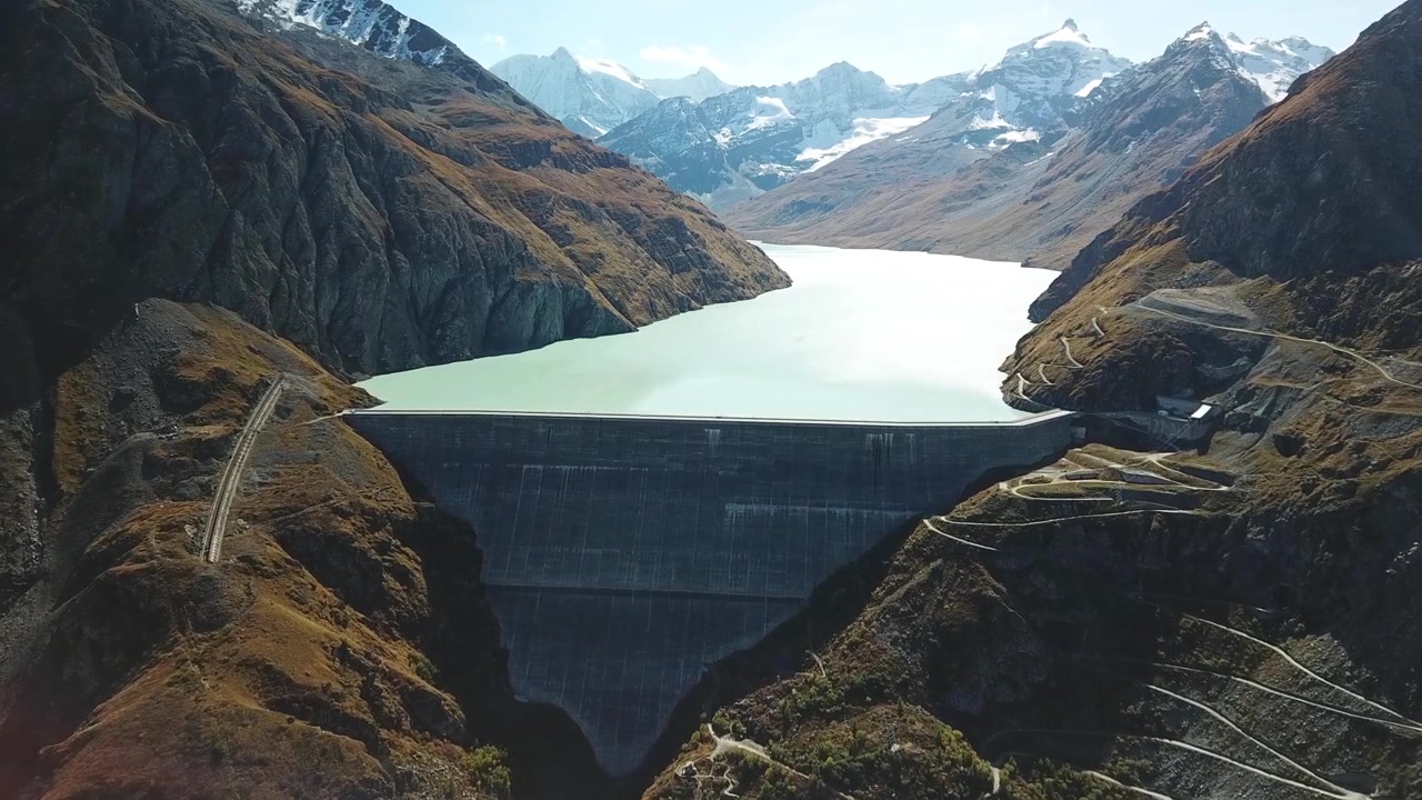 Drone footage of the Grande Dixence Dam, in the canton Valais, Switzerland.