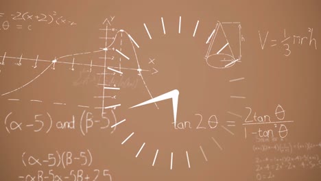 animación del reloj moviéndose sobre fórmulas matemáticas sobre fondo beige