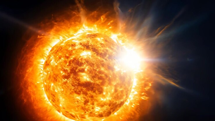 Close-up View of the Sun Surface with Solar Flares