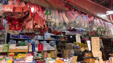 colorful display of goods at a busy market