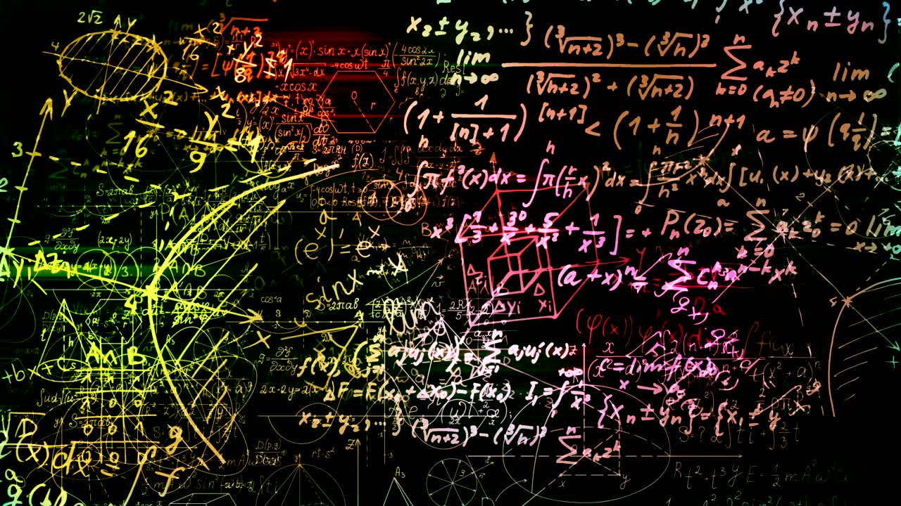 las fórmulas matemáticas abstractas se mueven en el espacio virtual. en bucle