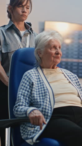 elderly passenger and security guard