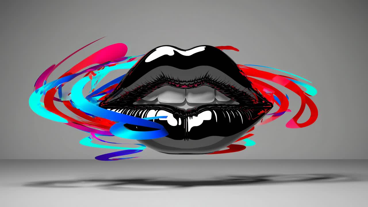 labios negros abstractos con remolinos de colores