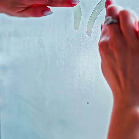 woman bride paints on the window heart symbol