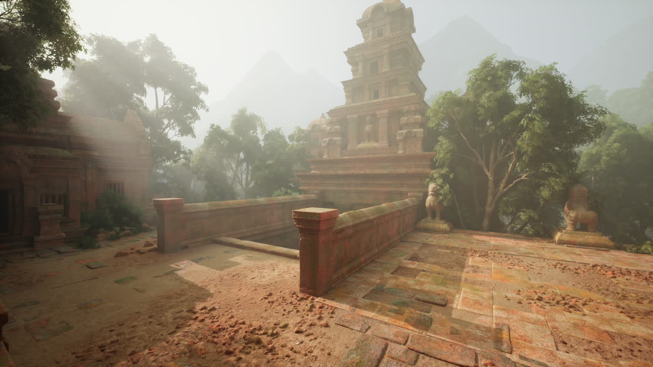 Ancient temple surrounded by lush jungle in myanmars serene landscape