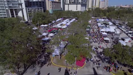 4K-Aerial-Drone-Video-of-Farmers-Market-in-Parking-lot-of-Soccer-Stadium-in-St