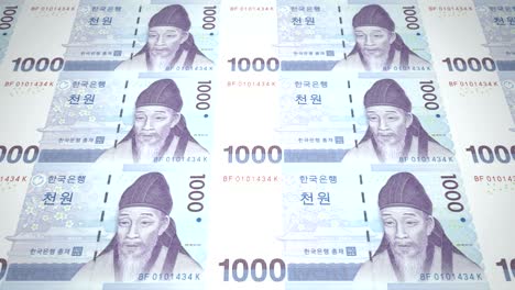 banknotes of one thousand wons of south korea rolling, cash money, loop