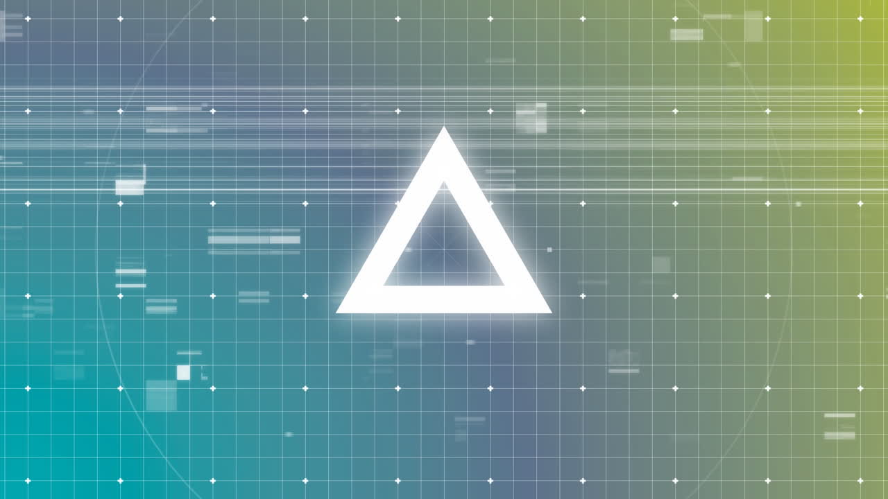 triángulo blanco pulsante con círculo blanco contra el patrón de la cuadrícula