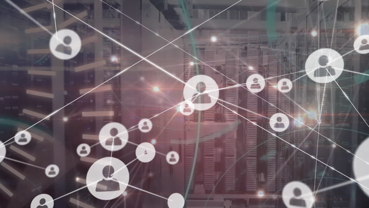 Animation of icons and dots connected with lines