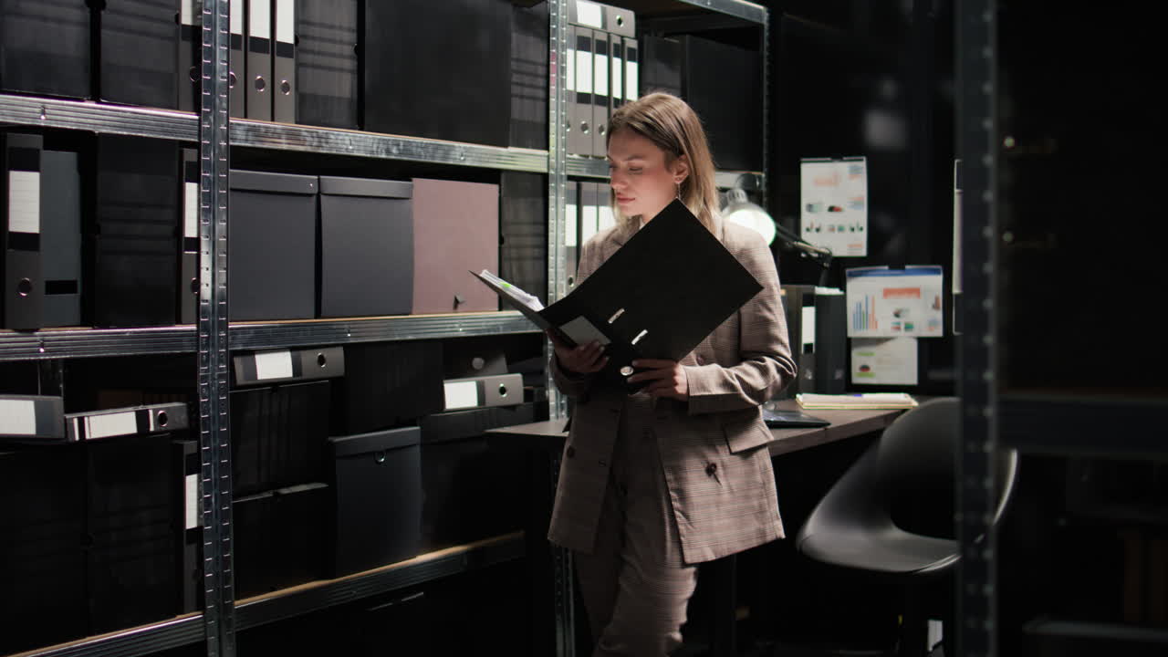 деловая женщина, просматривающая документы в офисе.