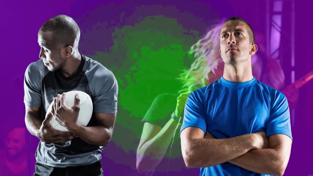 animación de jugadores de fútbol sobre cantante femenina