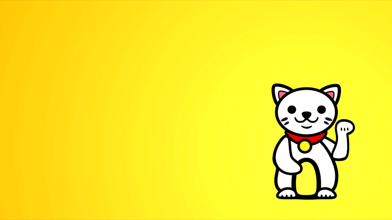 animación 4k maneki neko - fondo amarillo - en bucle