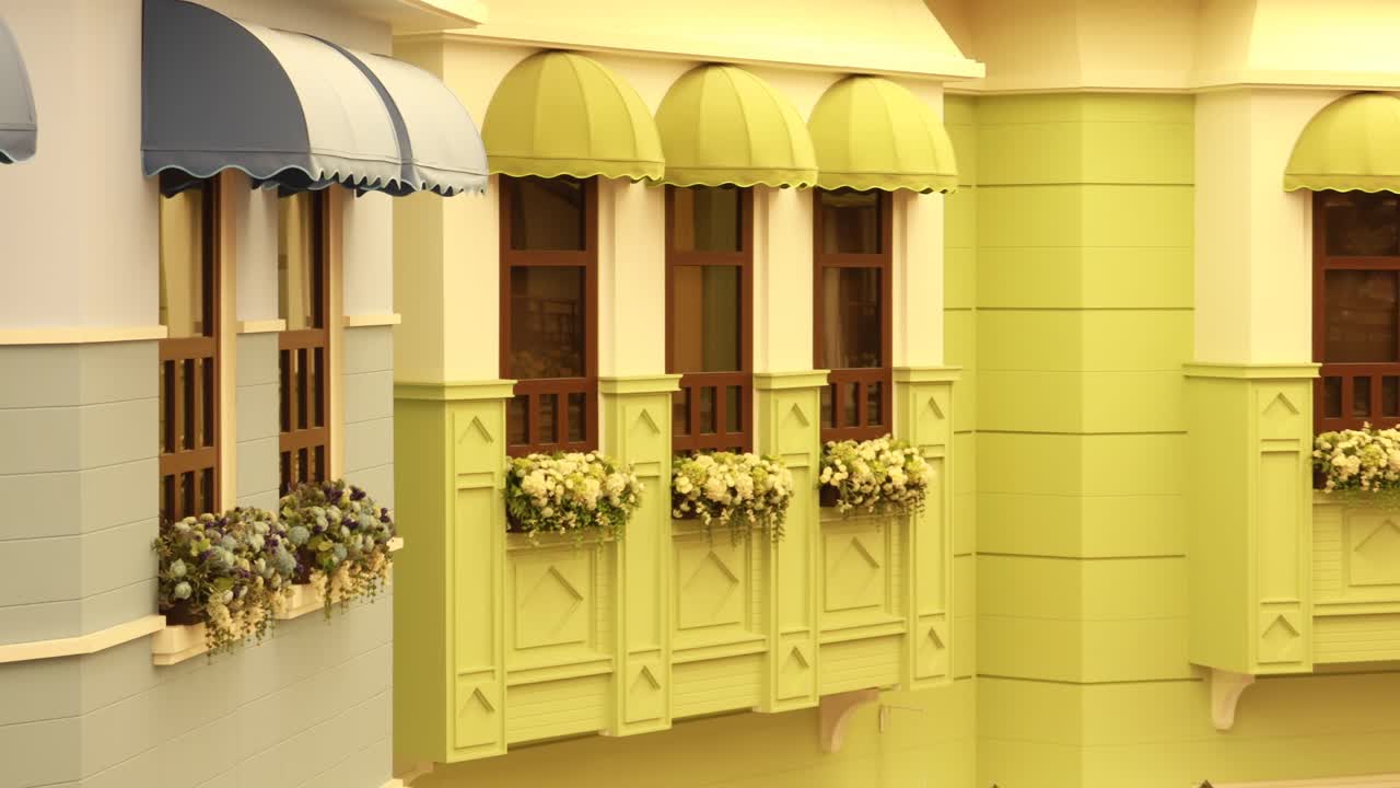 encantadores edificios de estilo europeo con cajas de flores